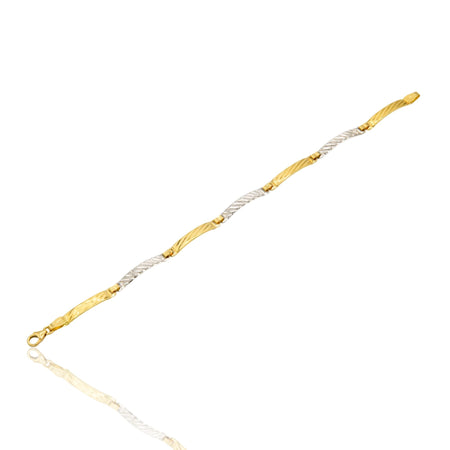 Bracciale Oro Giallo Oro Bianco Oro 18 carati Piastre Alternate Solo Oro cm. 19,5