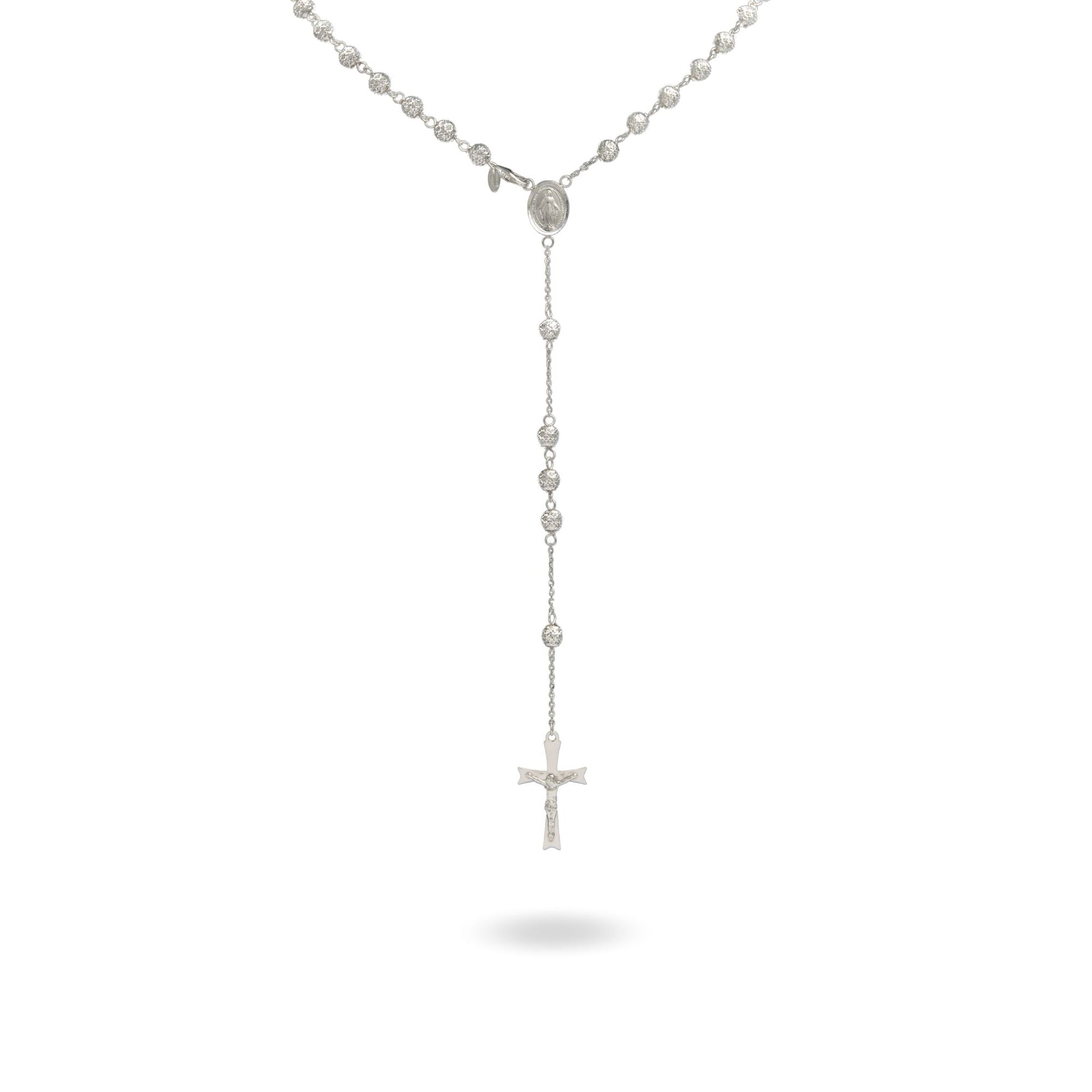 Collana Oro Bianco Oro 18 carati Rosario Milleluci Solo Oro cm.60 Sfera 5 mm