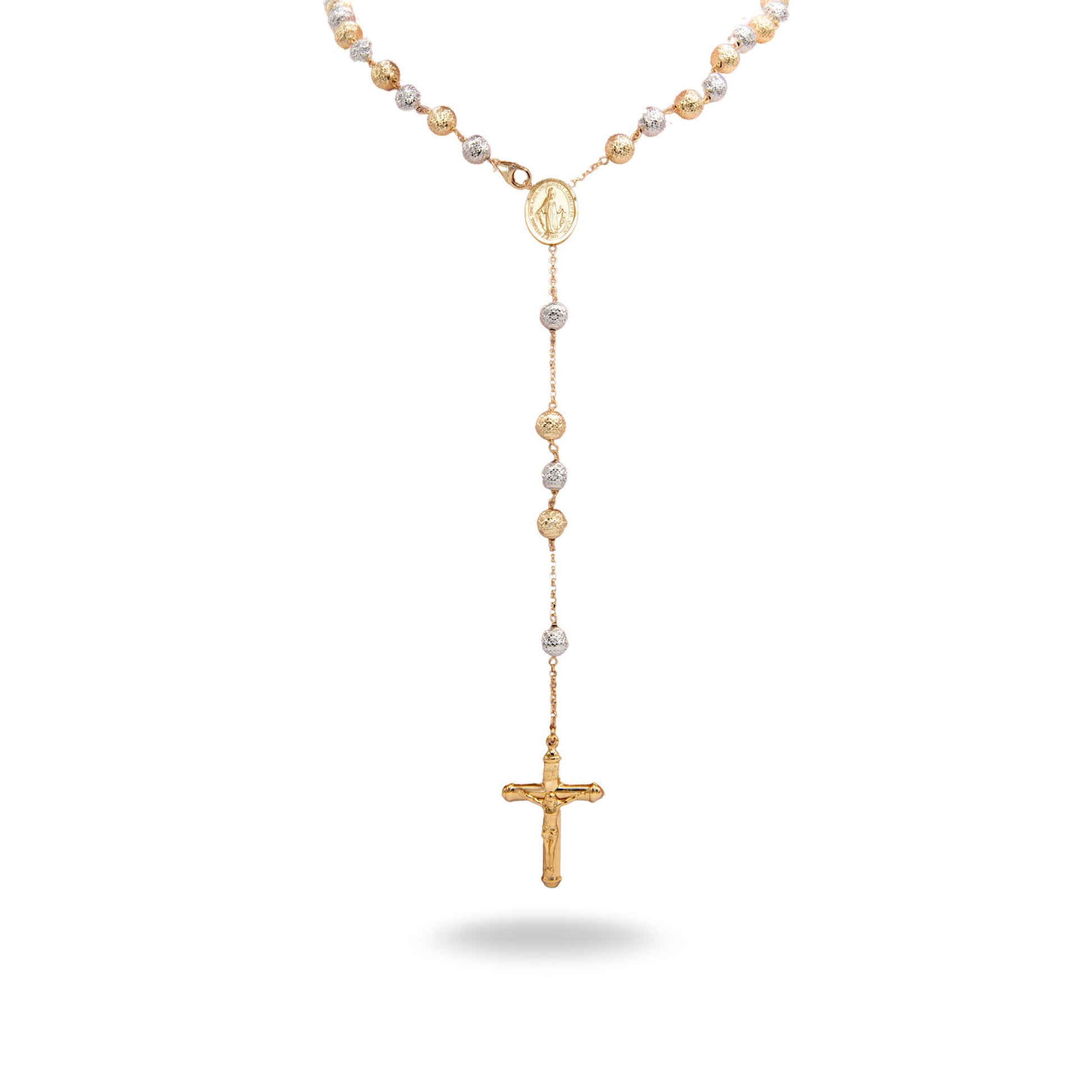 Collana Oro Giallo Oro Bianco Oro 18 carati Rosario Milleluci Solo Oro cm.70 Sfera 8 mm