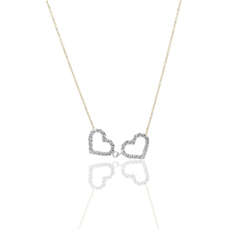 Collana Oro Giallo, Oro Bianco Oro 18 carati Girocollo 2 Cuori Zirconi Bianchi 