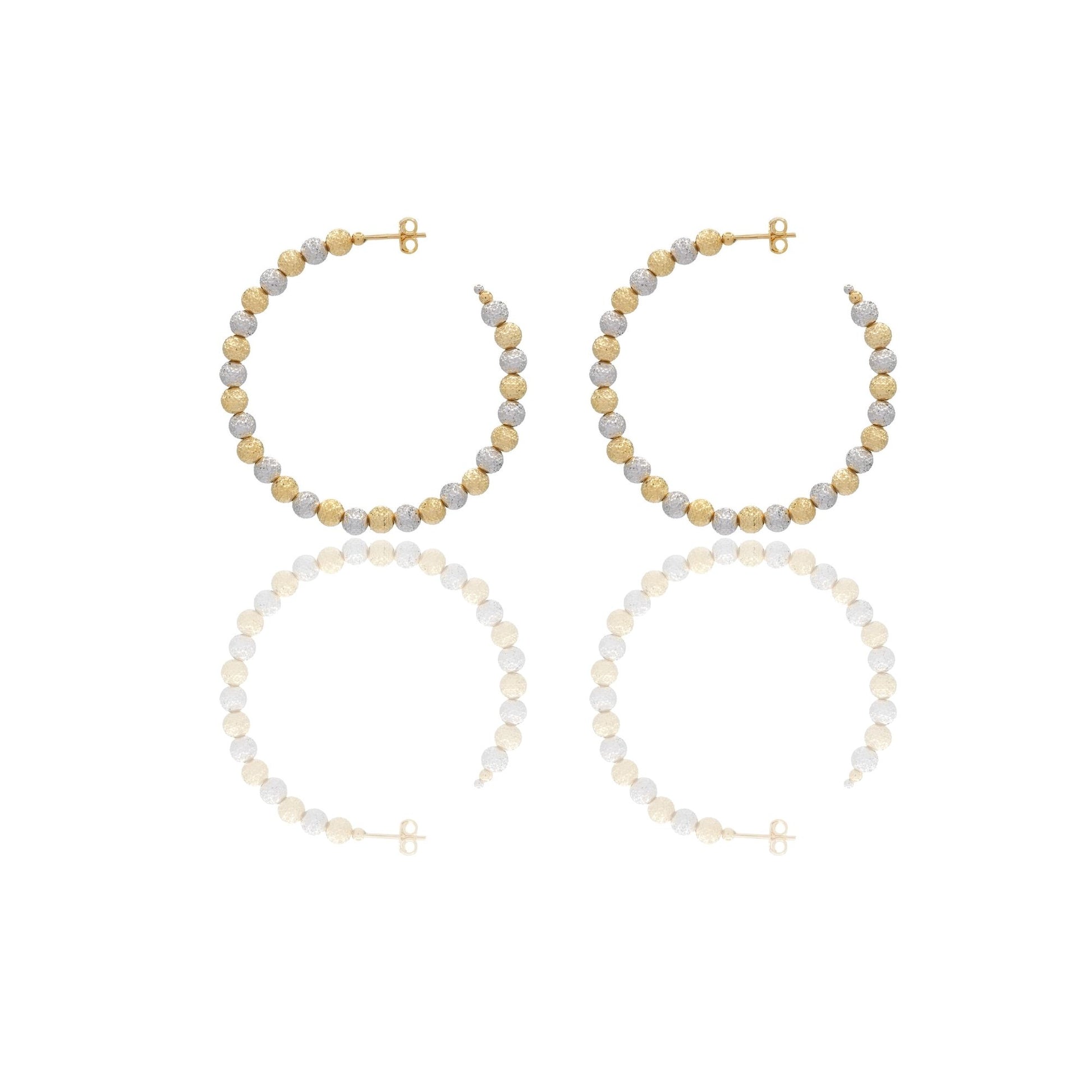 Orecchini Oro Giallo Oro Bianco Oro 18 carati Cerchi Milleluci Solo Oro diametro esterno cm.5 diametro sfera mm.5