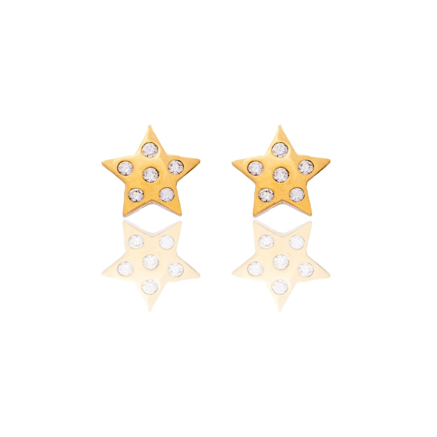 Orecchini Oro Giallo Oro 18 carati Stella Bombata Zirconi Bianchi