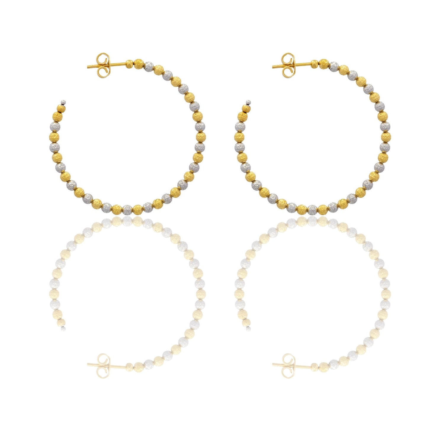 Orecchini Oro Giallo Oro Bianco Oro 18 carati Cerchi Milleluci Solo Oro diametro esterno cm.4 diametro sfera mm.3