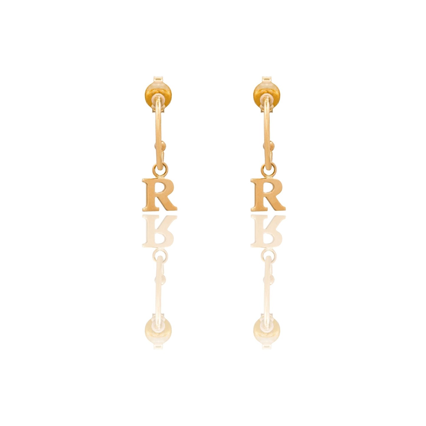 Orecchini Oro Giallo Oro 18 carati Cerchietto Con Lettera R Solo Oro