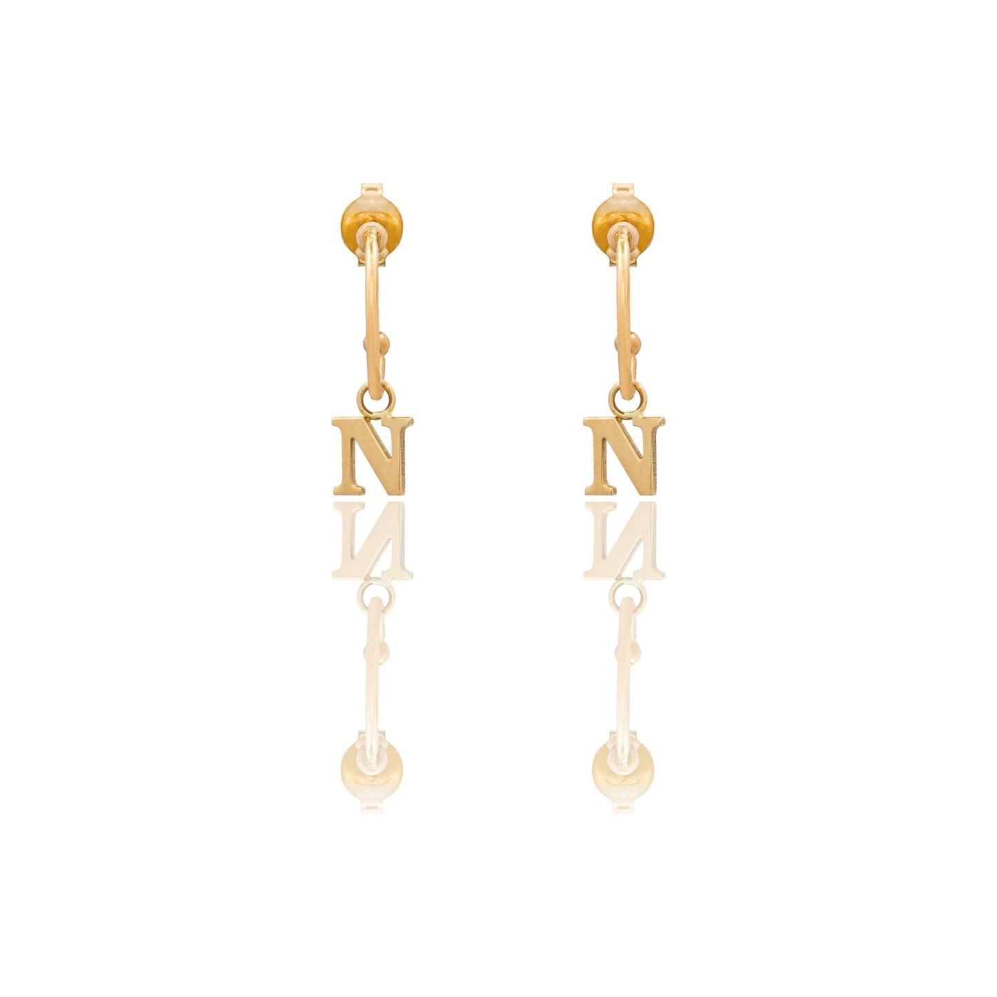 Orecchini Oro Giallo Oro 18 carati Cerchietto Con Lettera N Solo Oro