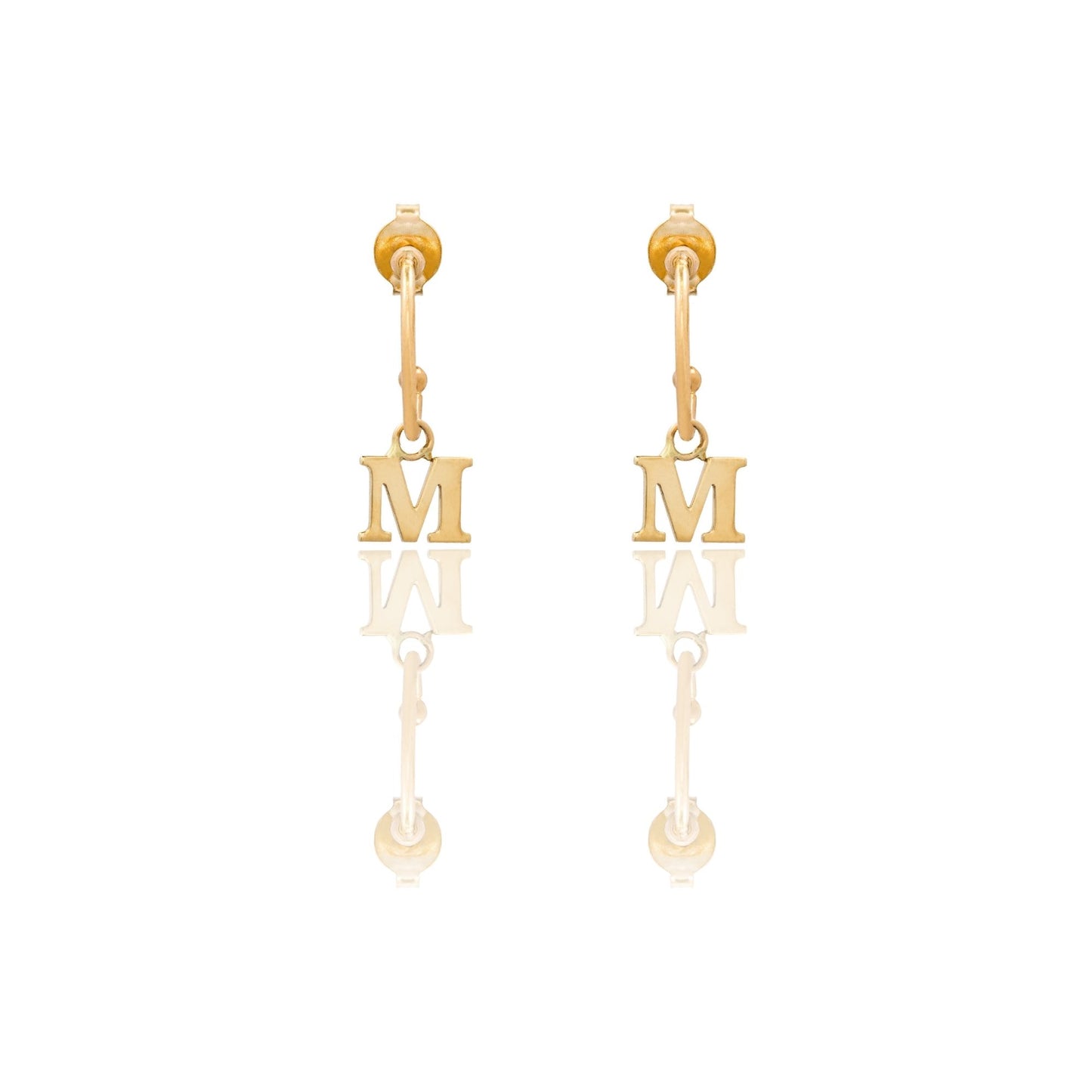 Orecchini Oro Giallo Oro 18 carati Cerchietto Con Lettera M Solo Oro