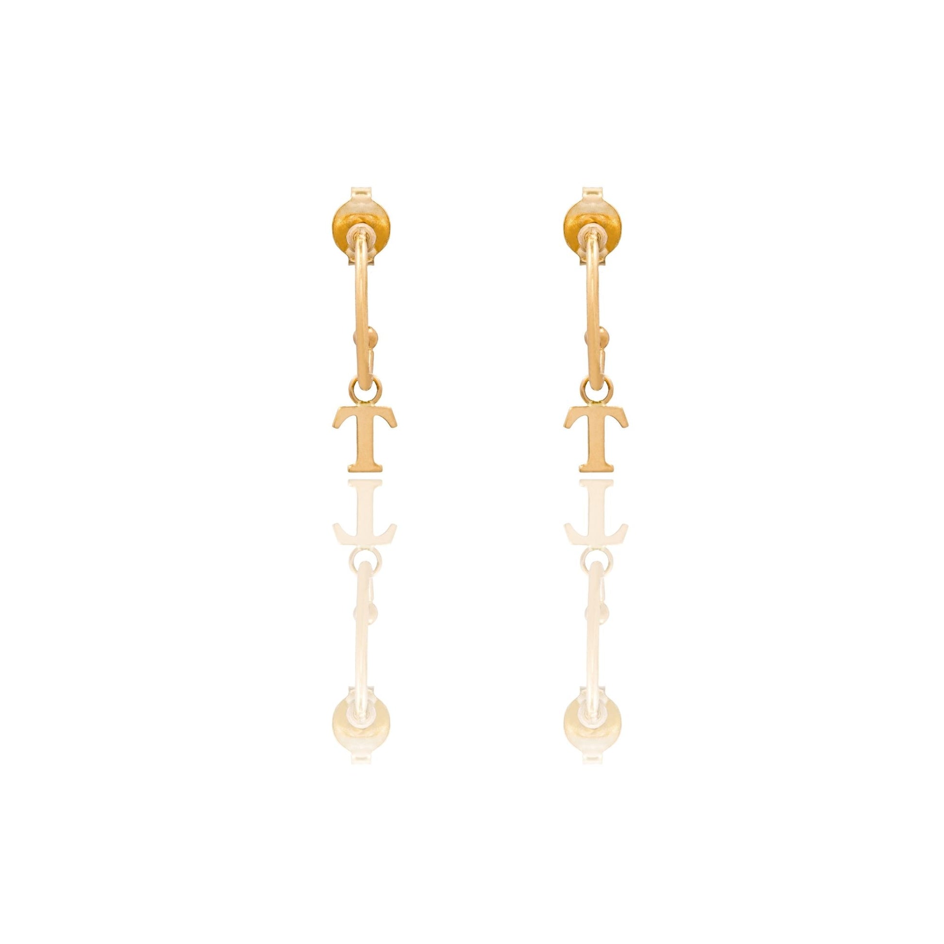 Orecchini Oro Giallo Oro 18 carati Cerchietto Con Lettera T Solo Oro