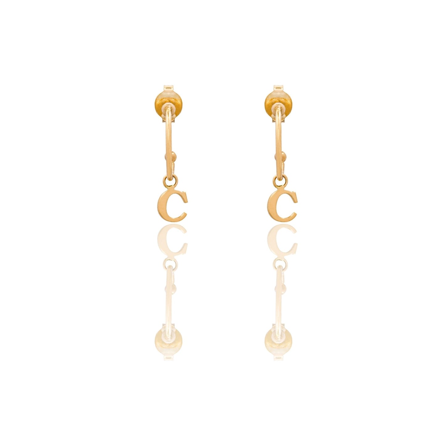 Orecchini Oro Giallo Oro 18 carati Cerchietto Con Lettera C Solo Oro