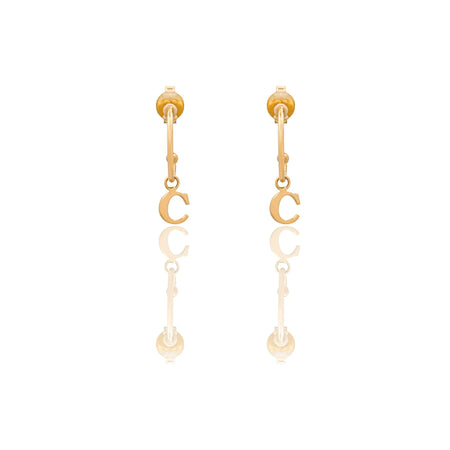 Orecchini Oro Giallo Oro 18 carati Cerchietto Con Lettera C Solo Oro