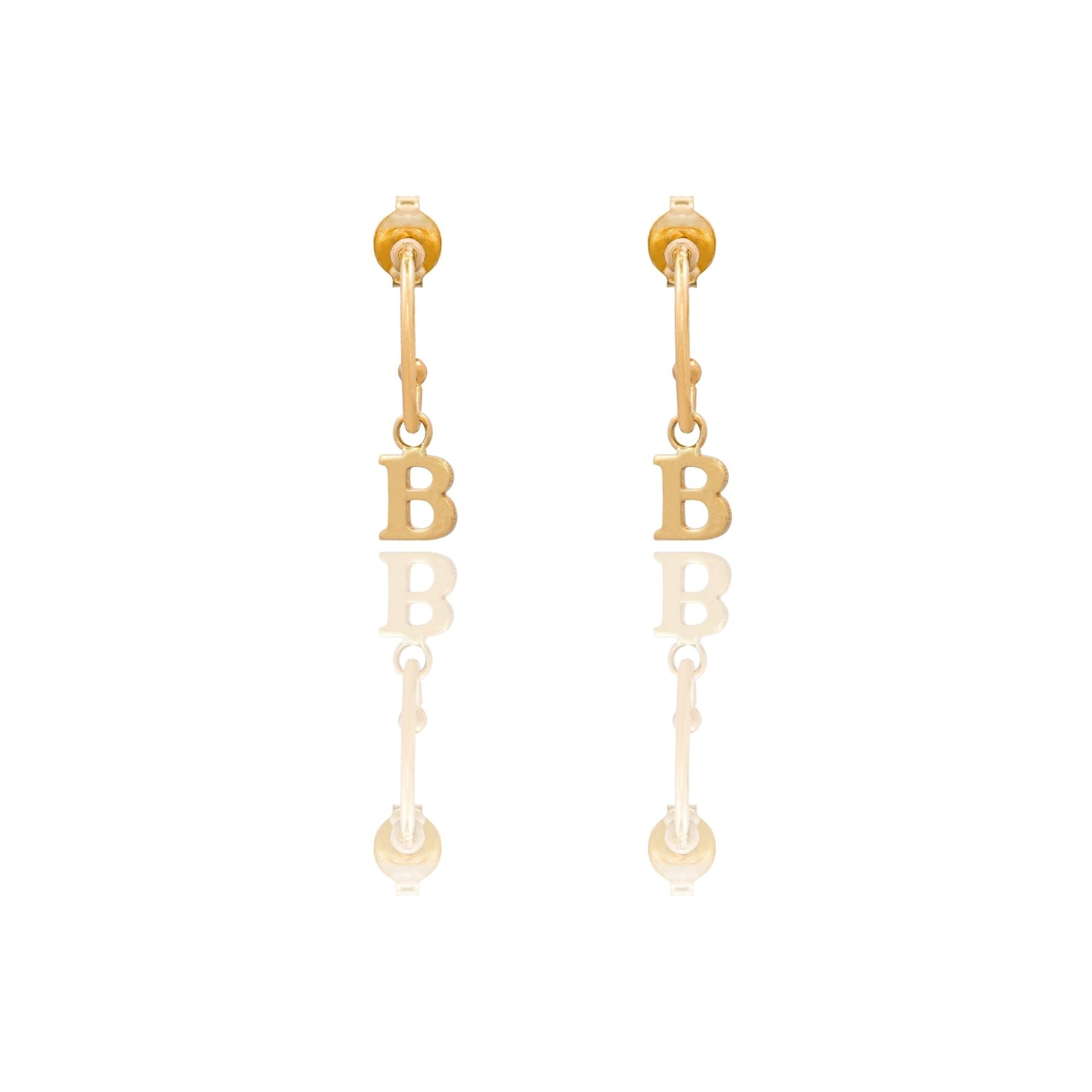 Orecchini Oro Giallo Oro 18 carati Cerchietto Con Lettera B Solo Oro
