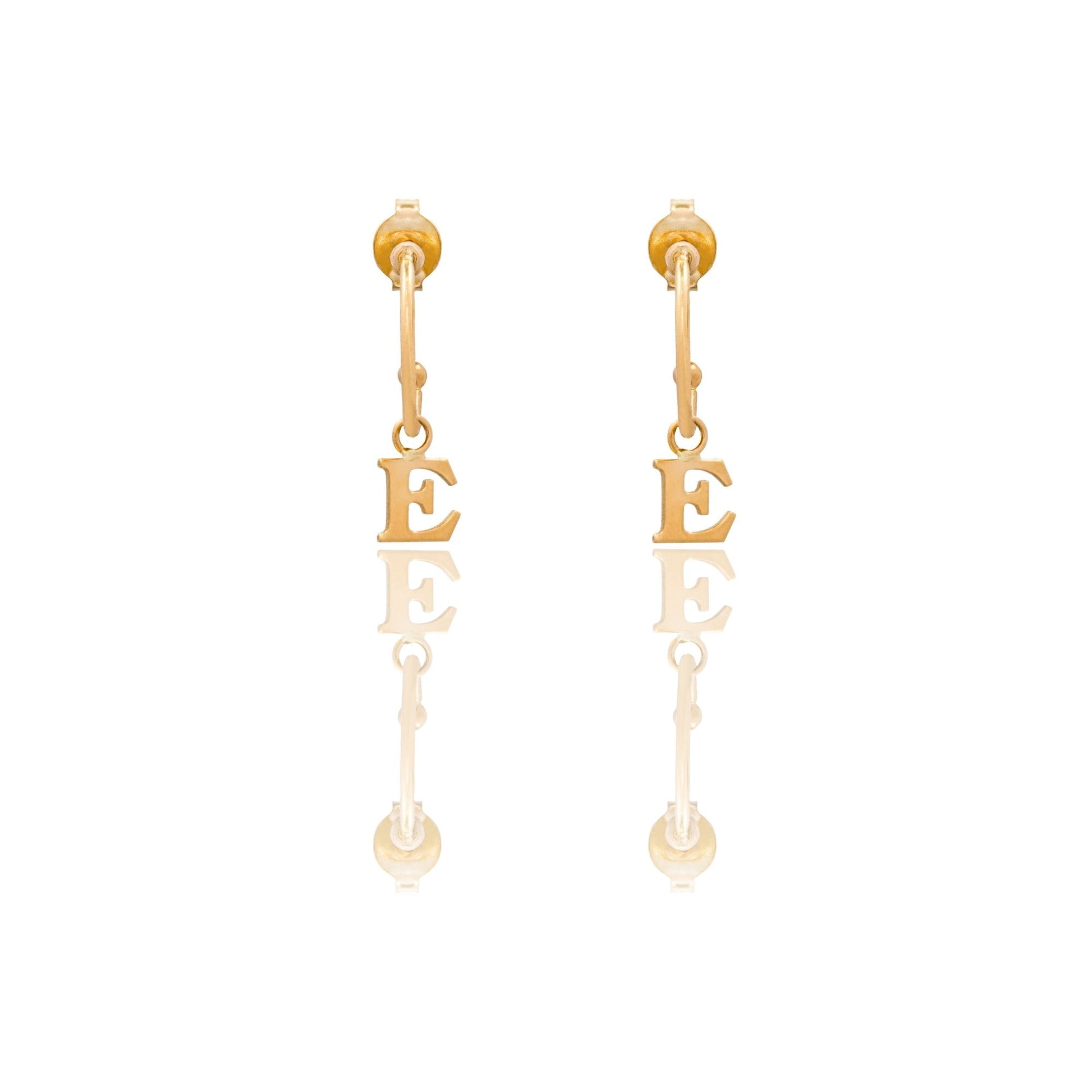 Orecchini Oro Giallo Oro 18 carati Cerchietto Con Lettera E Solo Oro