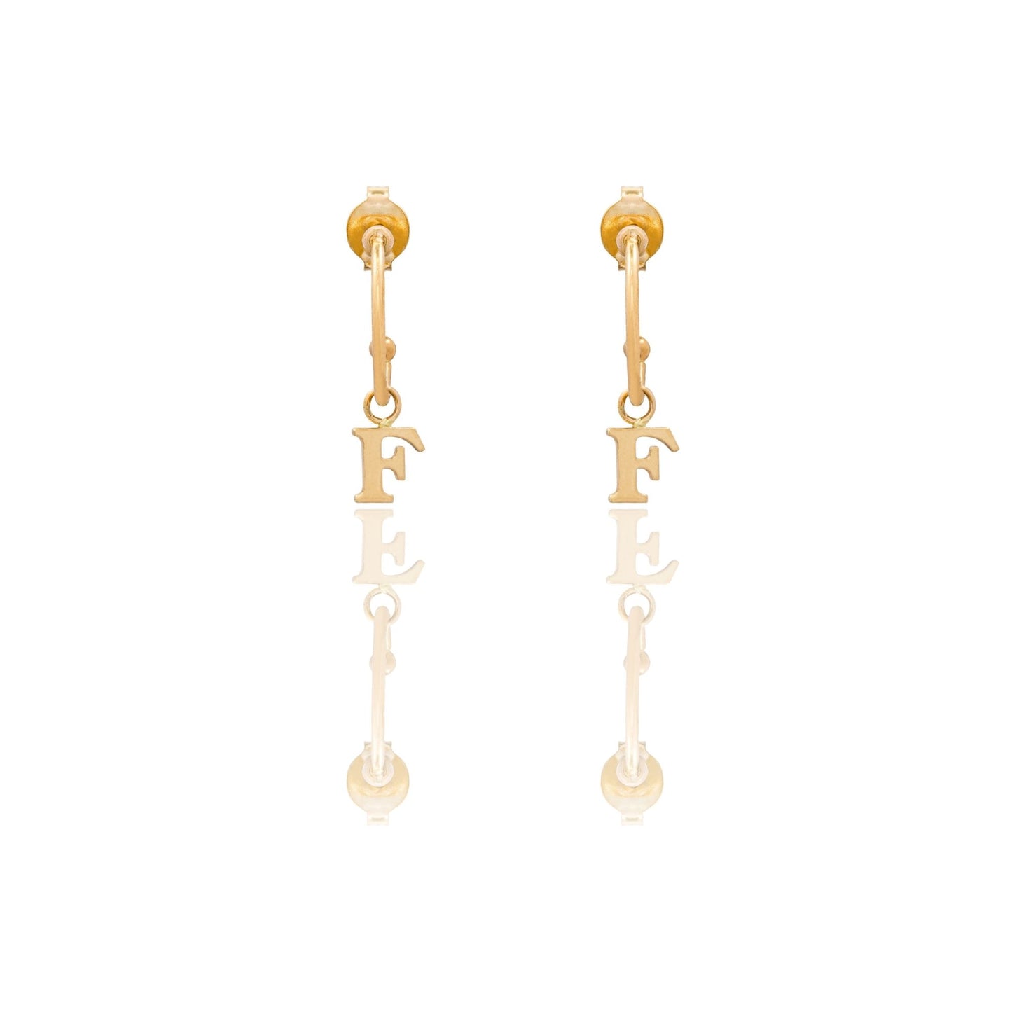 Orecchini Oro Giallo Oro 18 carati Cerchietto Con Lettera F Solo Oro