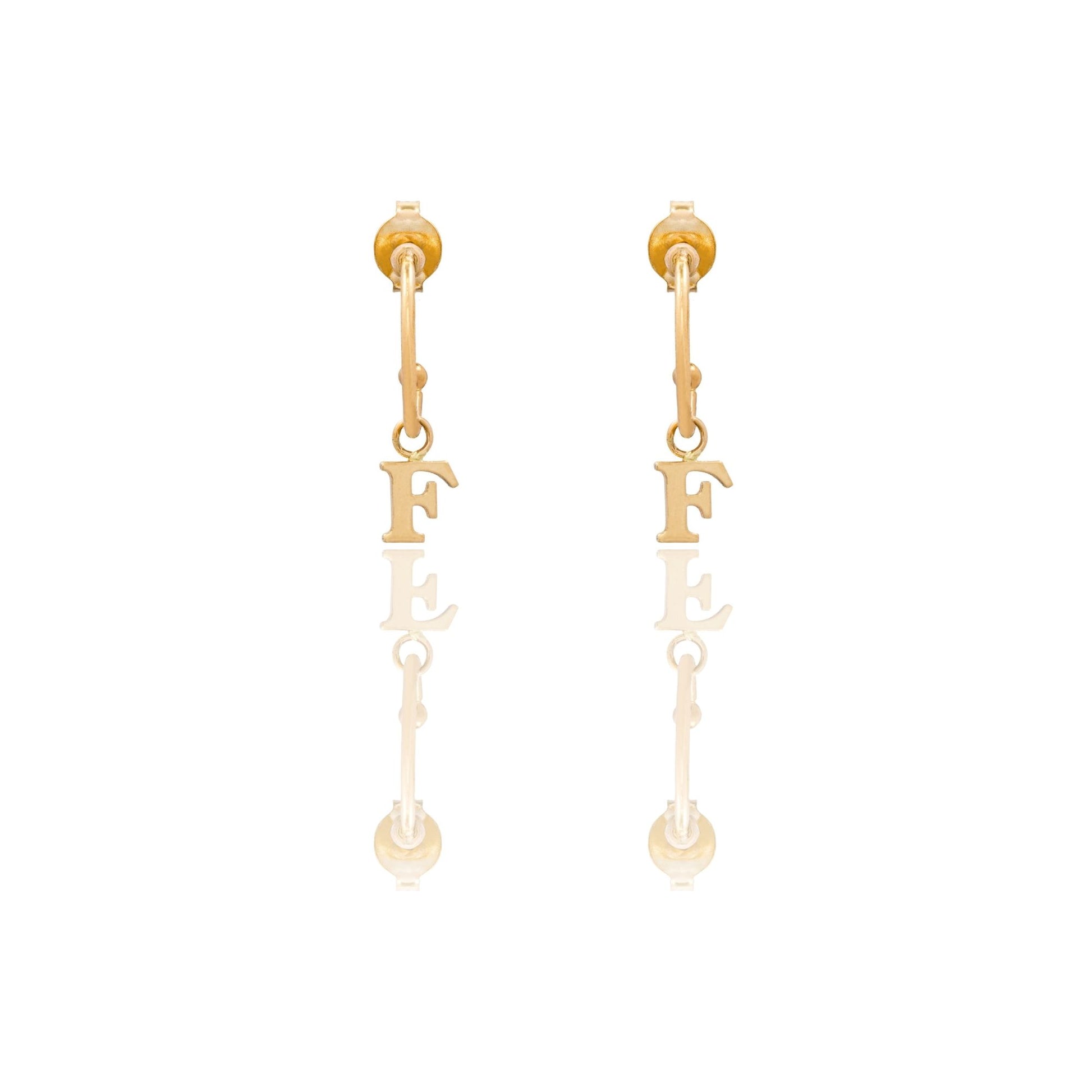 Orecchini Oro Giallo Oro 18 carati Cerchietto Con Lettera F Solo Oro