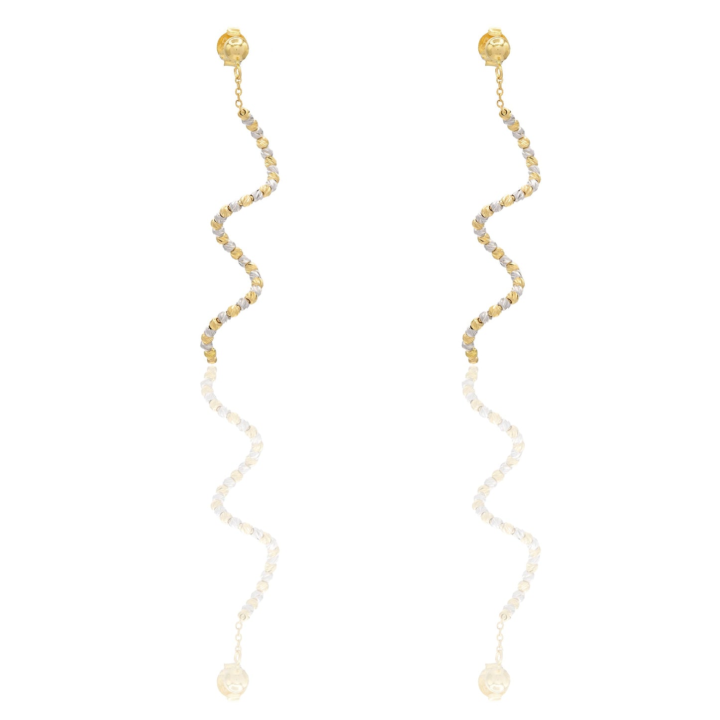 Orecchini Oro Giallo Oro Bianco Oro 18 carati Spirale Sfera Slash Solo Oro Lunghezza cm. 5 sfera mm. 2