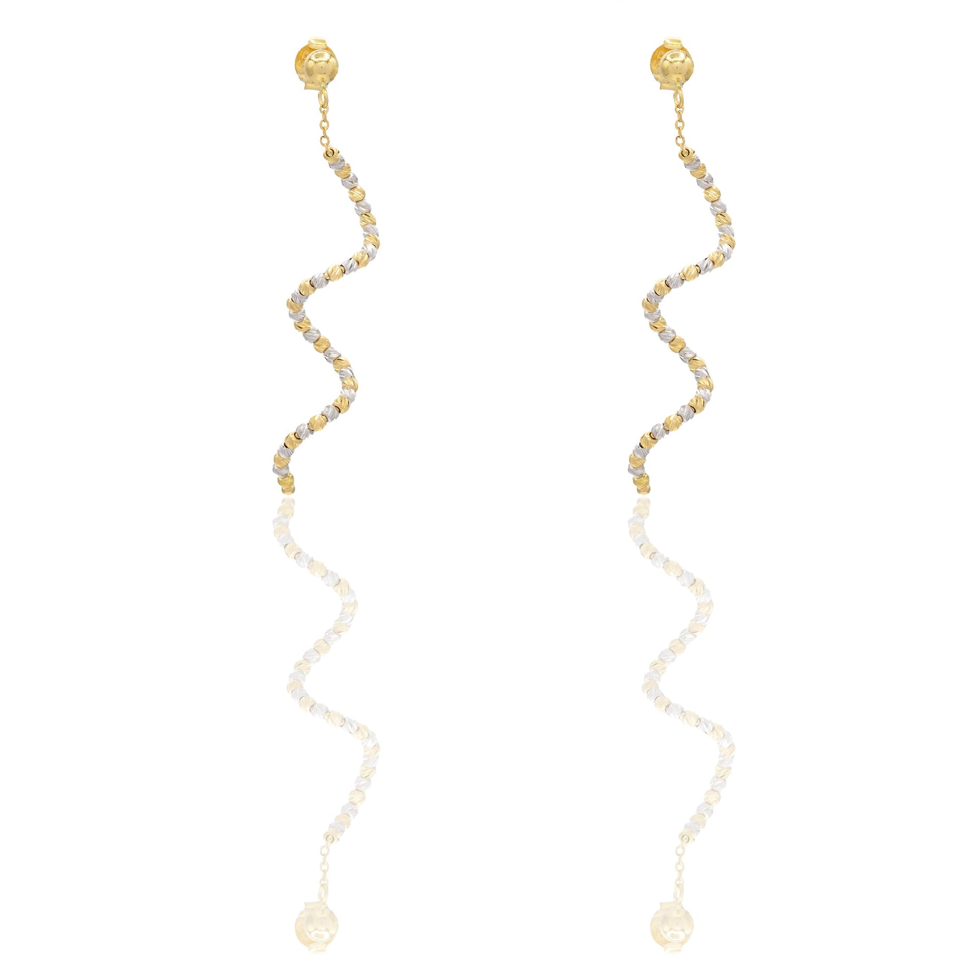 Orecchini Oro Giallo Oro Bianco Oro 18 carati Spirale Sfera Slash Solo Oro Lunghezza cm. 5 sfera mm. 2