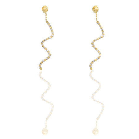 Orecchini Oro Giallo Oro Bianco Oro 18 carati Spirale Sfera Slash Solo Oro Lunghezza cm. 5 sfera mm. 2