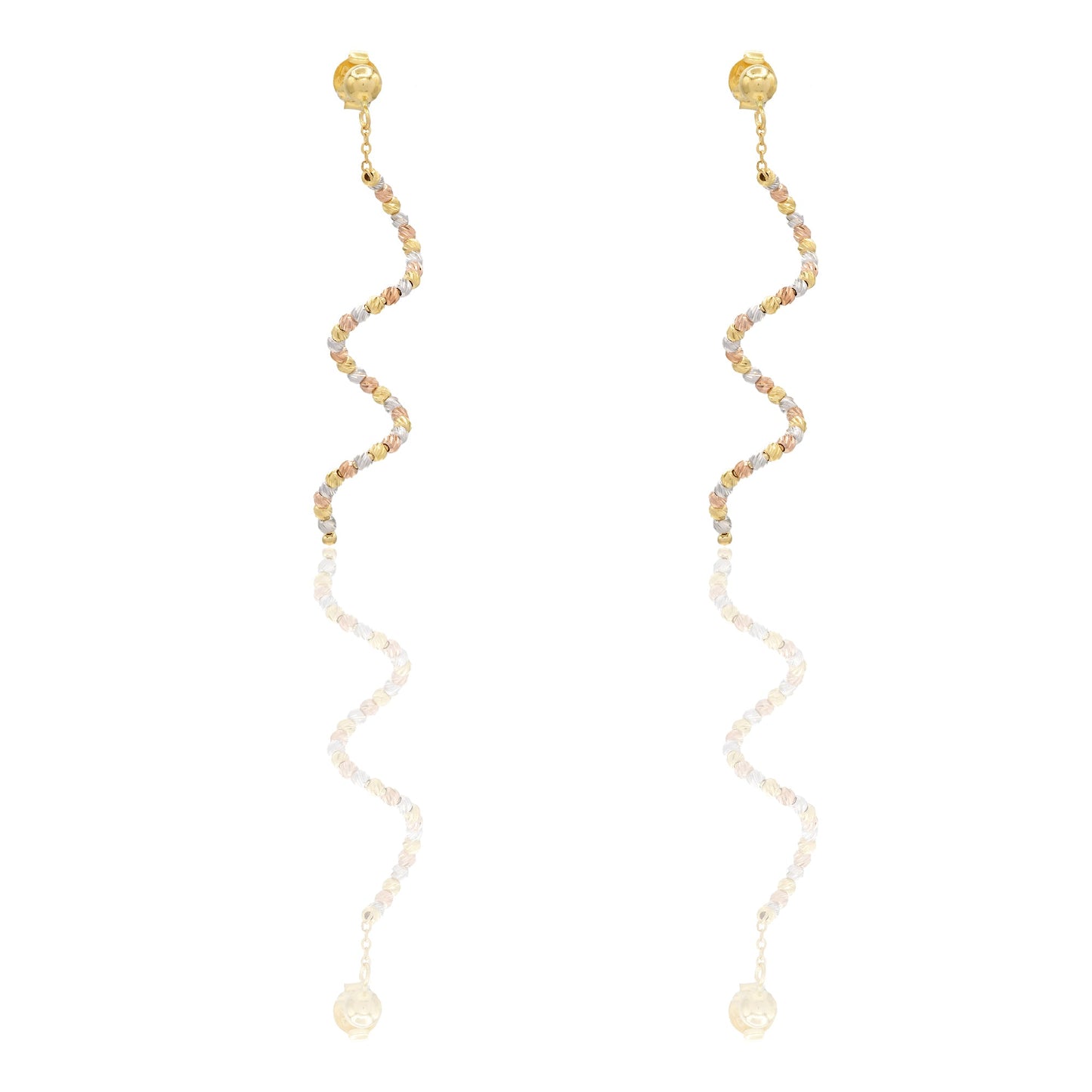 Orecchini Oro Giallo Oro Bianco, Oro Rosa Oro 18 carati Spirale Sfera Slash Solo Oro Lunghezza cm. 5 sfera mm. 2