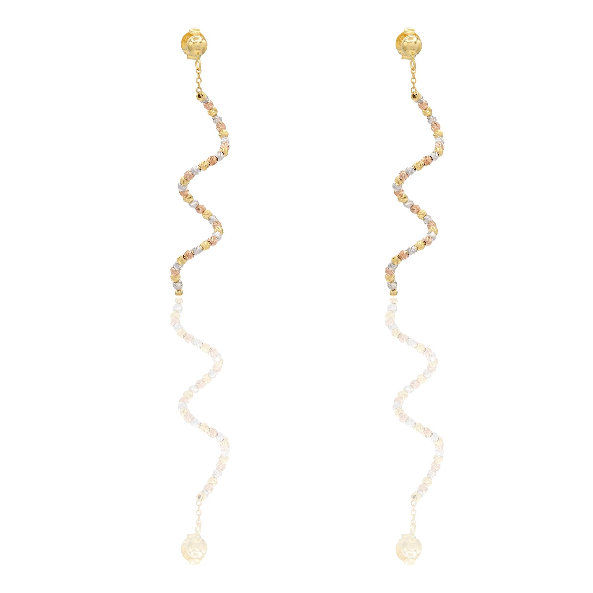 Orecchini Oro Giallo Oro Bianco, Oro Rosa Oro 18 carati Spirale Sfera Slash Solo Oro Lunghezza cm. 5 sfera mm. 2