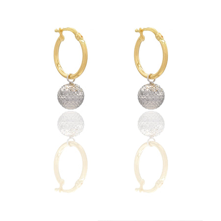 Orecchini Oro Giallo Oro Bianco Oro 18 carati Cerchio con sfera Milleluci Solo Oro Diametro interno cm. 1 sfera mm. 8