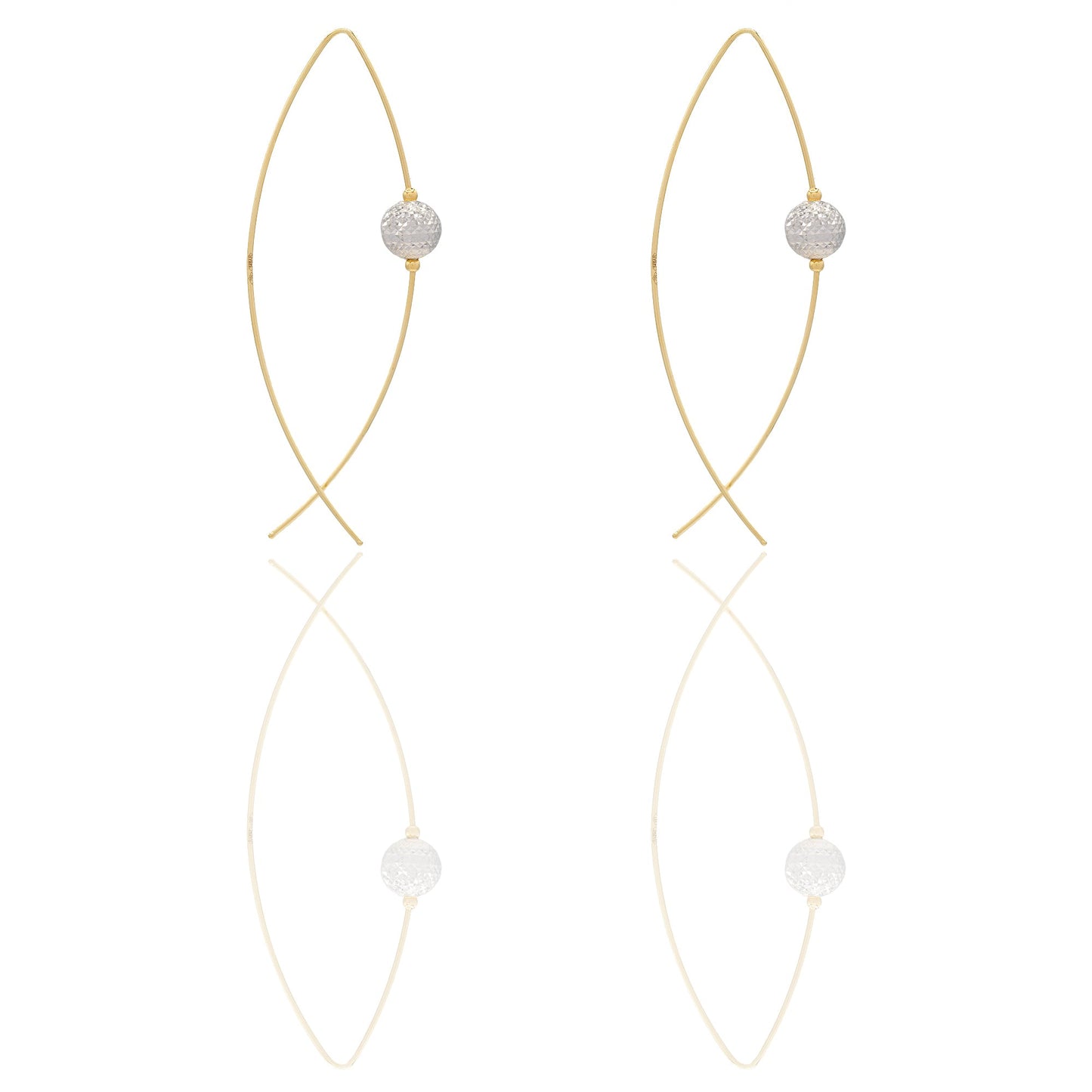 Orecchini Oro Giallo, Oro Bianco Oro 18 carati Pendenti con Sfera Milleluci Solo Oro Lunghezza cm.6 sfera mm. 10