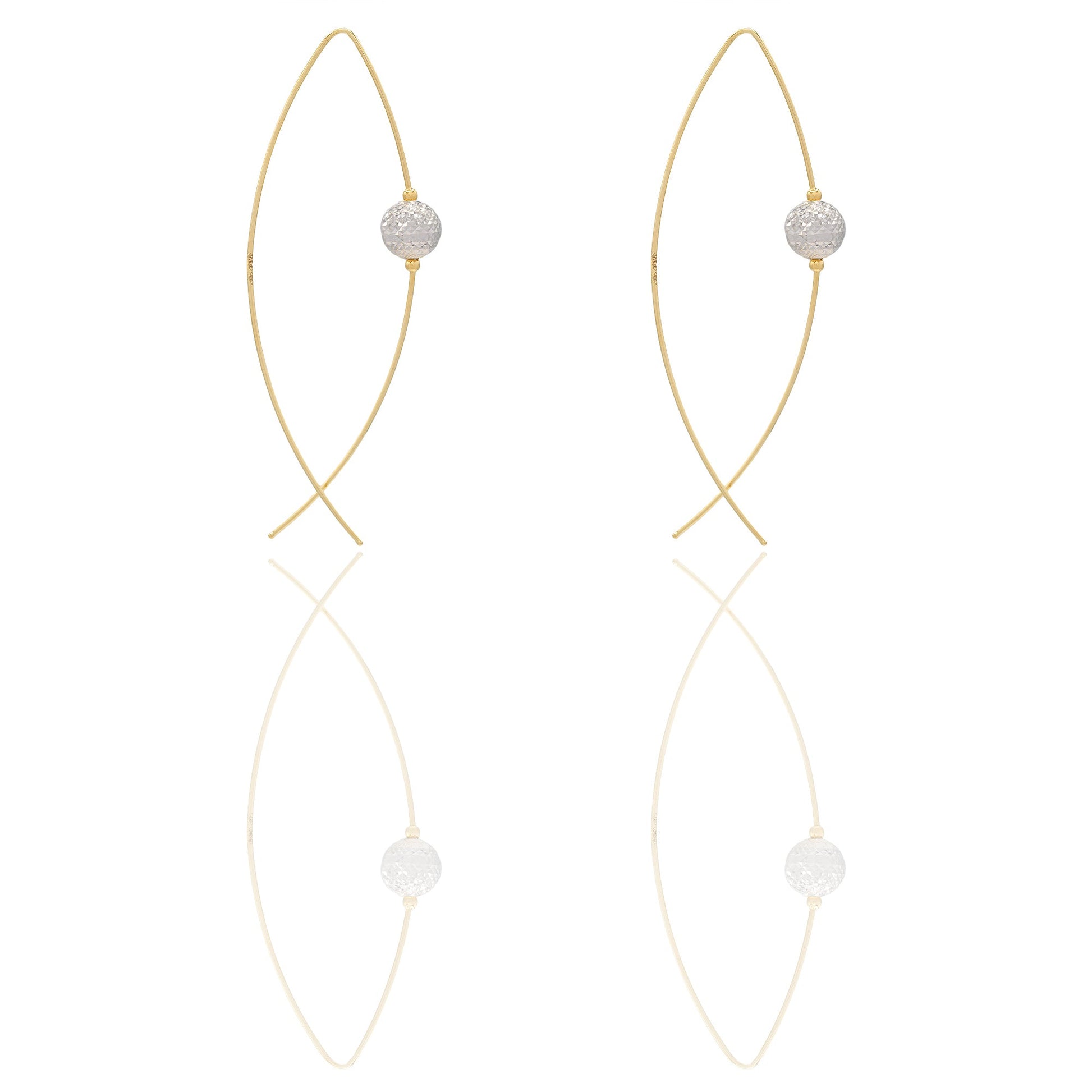 Orecchini Oro Giallo, Oro Bianco Oro 18 carati Pendenti con Sfera Milleluci Solo Oro Lunghezza cm.6 sfera mm. 10