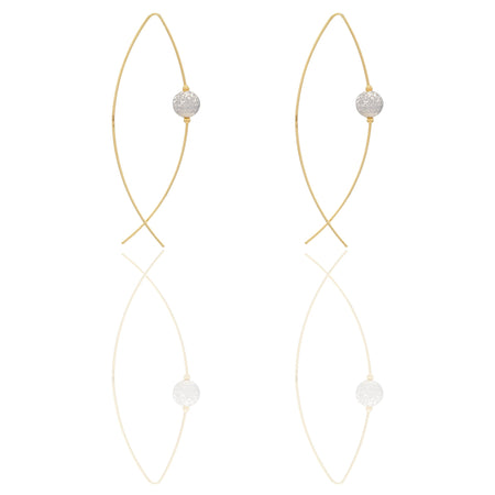 Orecchini Oro Giallo, Oro Bianco Oro 18 carati Pendenti con Sfera Milleluci Solo Oro Lunghezza cm.6 sfera mm. 10