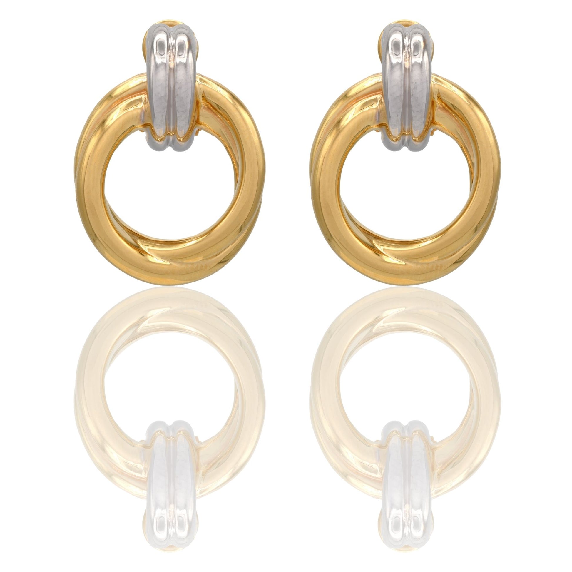 Orecchini Oro Giallo Oro Bianco Oro 18 carati Doppio Cerchio Aqua Solo Oro