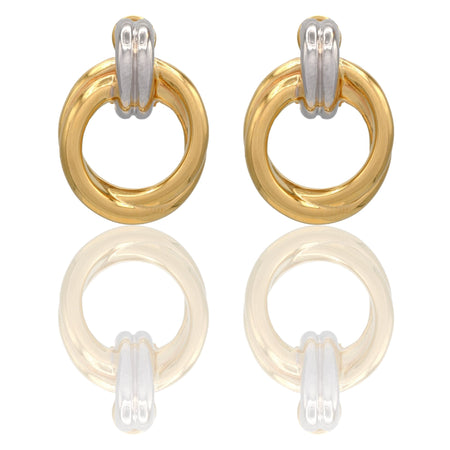 Orecchini Oro Giallo Oro Bianco Oro 18 carati Doppio Cerchio Aqua Solo Oro