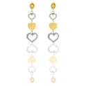 Orecchini Oro Giallo Oro Bianco Oro 18 carati 3 Cuori Pendenti Zirconi Bianchi