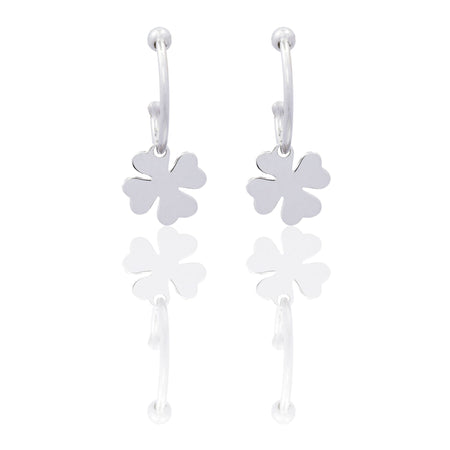 Orecchini Oro Bianco Oro 18 carati Cerchietto Quadrifoglio Solo Oro