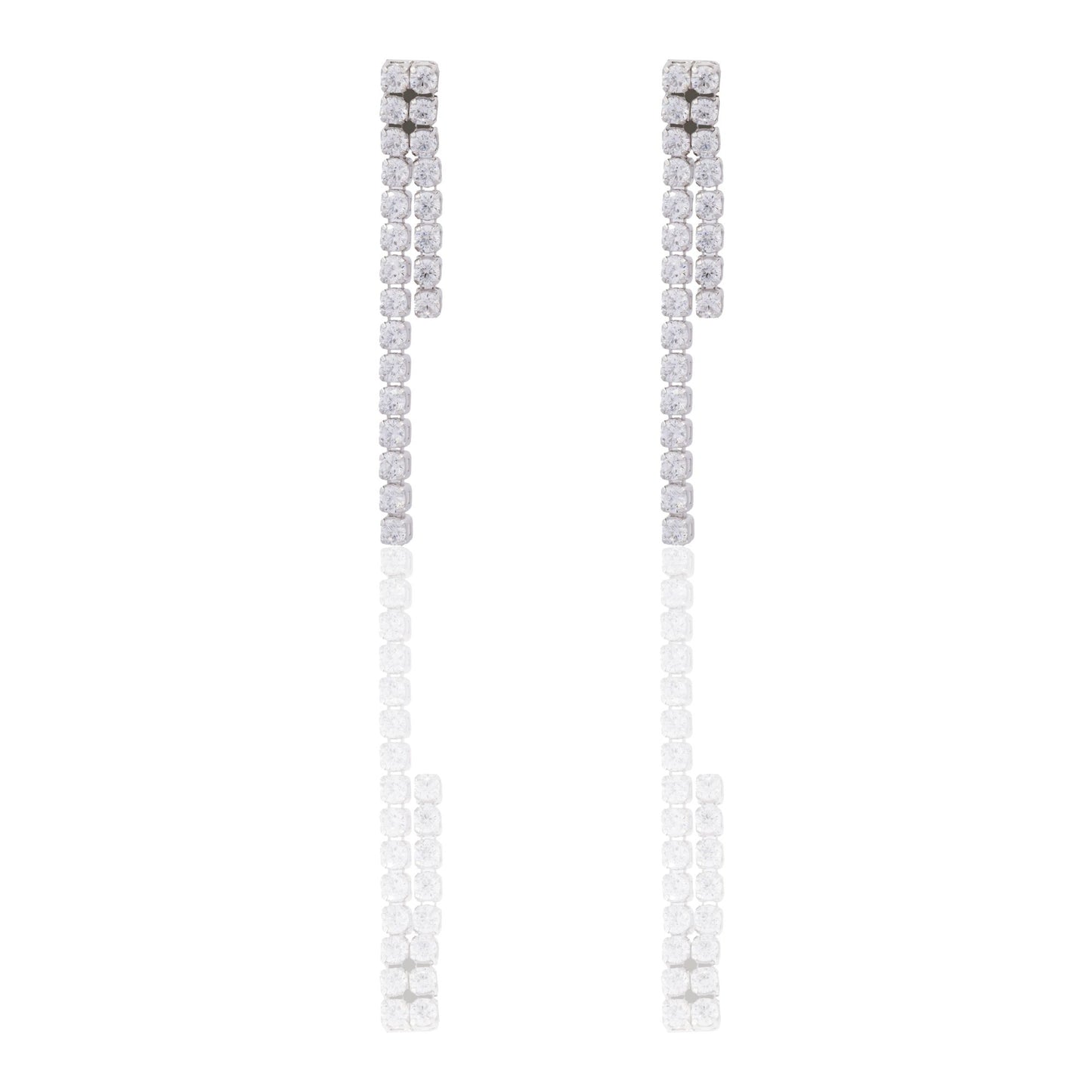 Orecchini Oro Bianco Oro 18 carati Tennis Morbido 2 Fili Zirconi Bianchi