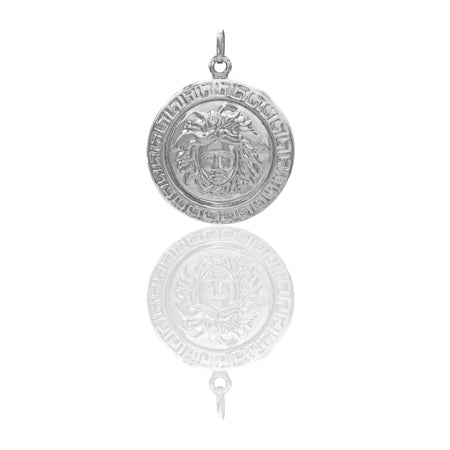 Ciondolo Oro Bianco Oro 18 carati Volto Medusa Tondo  Solo Oro