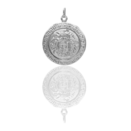 Ciondolo Oro Bianco Oro 18 carati Volto Medusa Tondo  Solo Oro