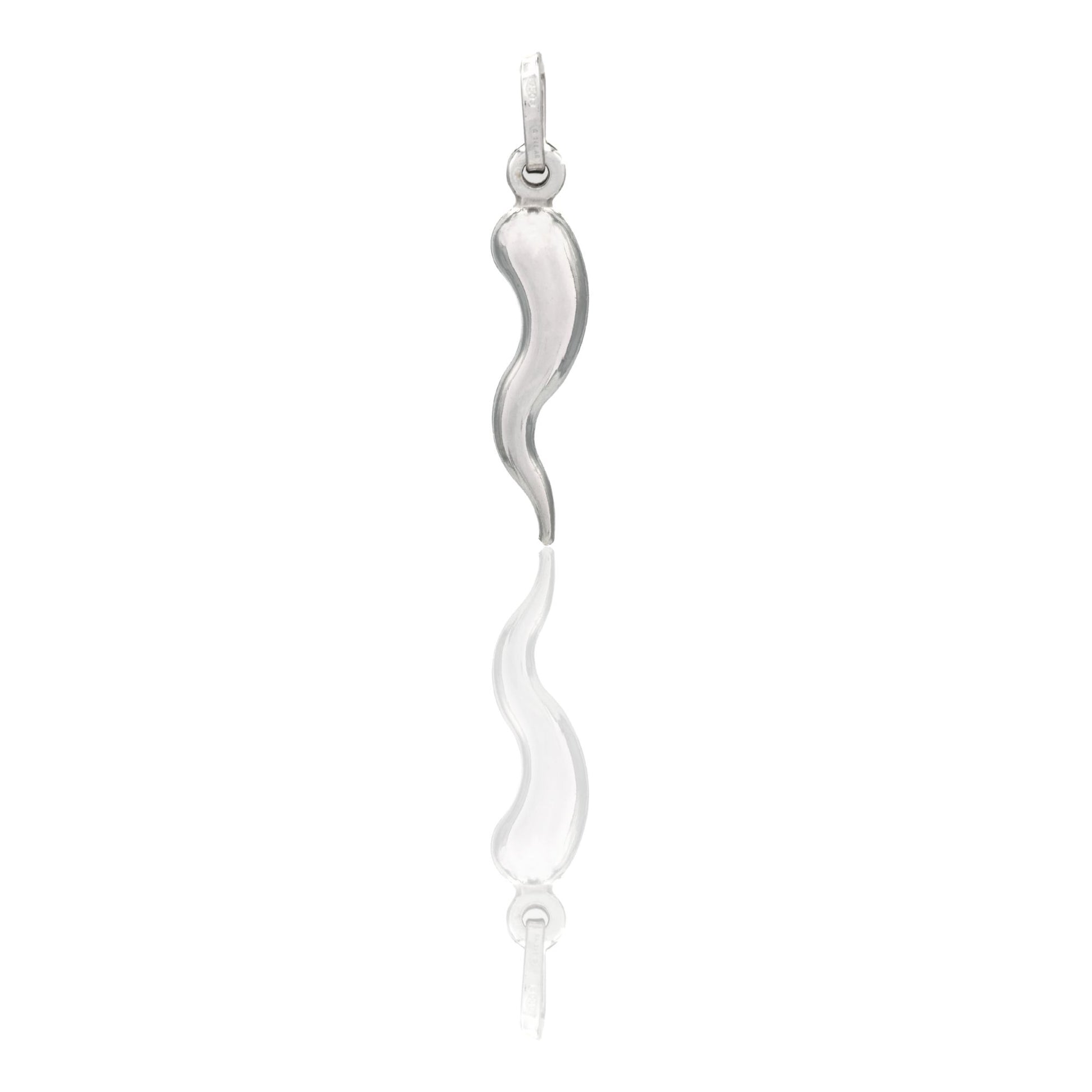 Ciondolo Oro Bianco Oro 18 carati Corno Scaramantico Solo Oro Lunghezza 2,5 cm 