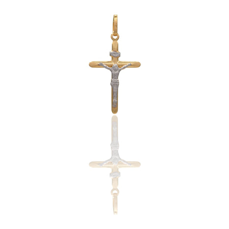 Ciondolo Oro Giallo Oro Bianco Oro 18 carati Croce Con Cristo   Solo Oro cm.3,2x2,2