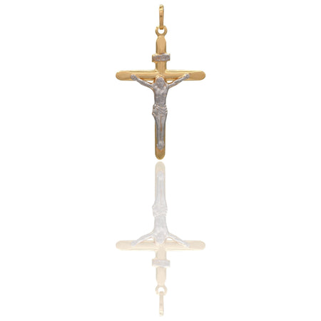 Ciondolo Oro Giallo Oro Bianco Oro 18 carati Croce Con Cristo   Solo Oro cm.4,5x2,5