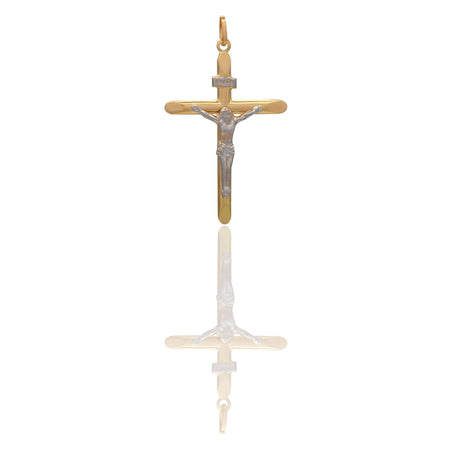 Ciondolo Oro Giallo Oro Bianco Oro 18 carati Croce Con Cristo   Solo Oro cm.4,4x2,1
