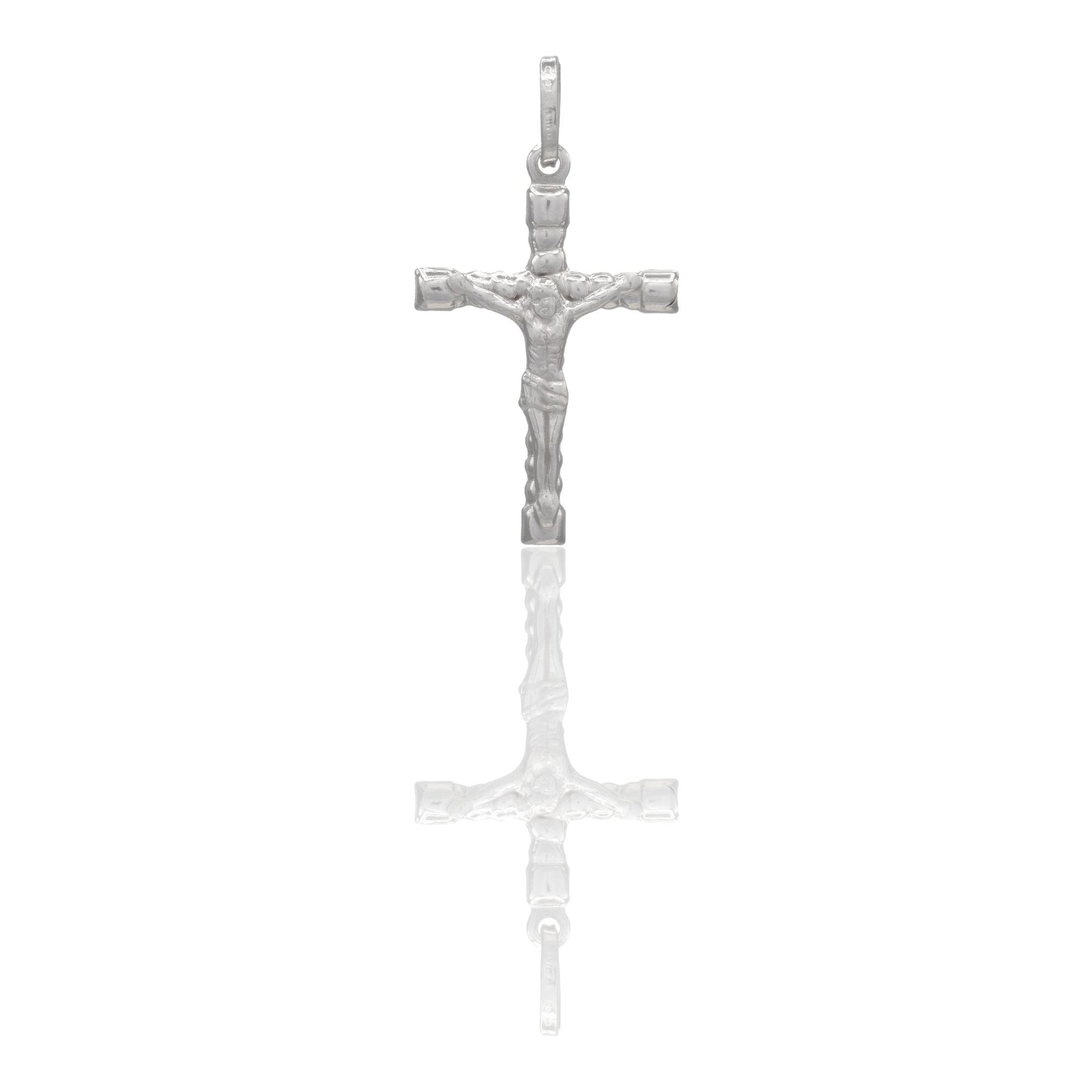 Ciondolo Oro Bianco Oro 18 carati Croce Cristo Tronchetto Solo Oro