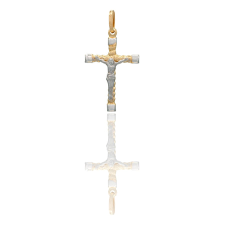 Ciondolo Oro Giallo Oro Bianco Oro 18 carati Croce Cristo Tronchetto Solo Oro cm.4,5x2,6