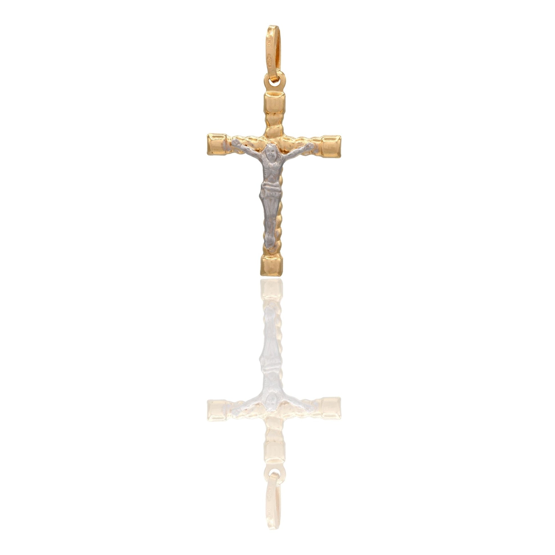 Ciondolo Oro Giallo Oro Bianco Oro 18 carati Croce Cristo Tronchetto Solo Oro cm.3,6x2