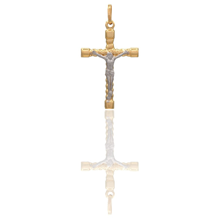 Ciondolo Oro Giallo Oro Bianco Oro 18 carati Croce Cristo Tronchetto Solo Oro cm.4,5x2,5