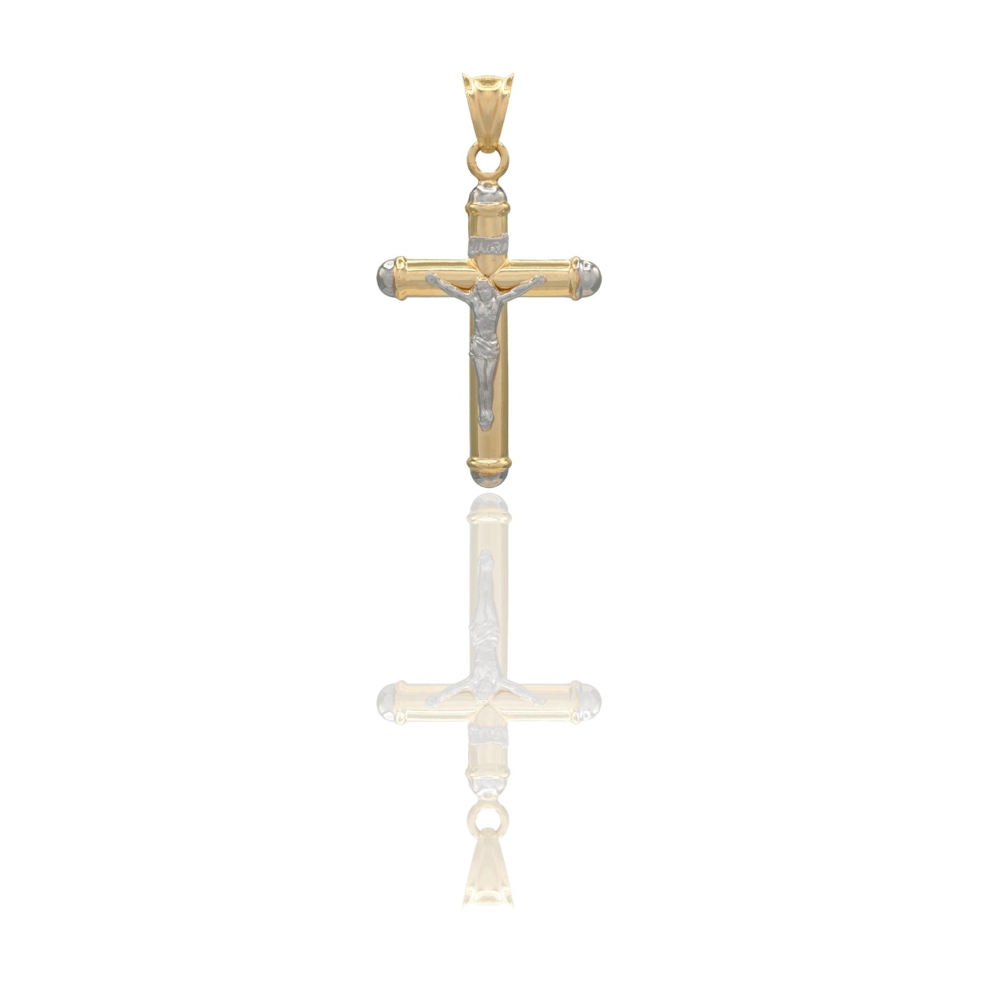 Ciondolo Oro Giallo Oro Bianco Oro 18 carati Croce Cristo bombata Solo Oro cm.3,1x1,7