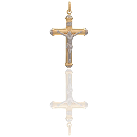 Ciondolo Oro Giallo Oro Bianco Oro 18 carati Croce Cristo Pagnottella Solo Oro cm.3,6x2