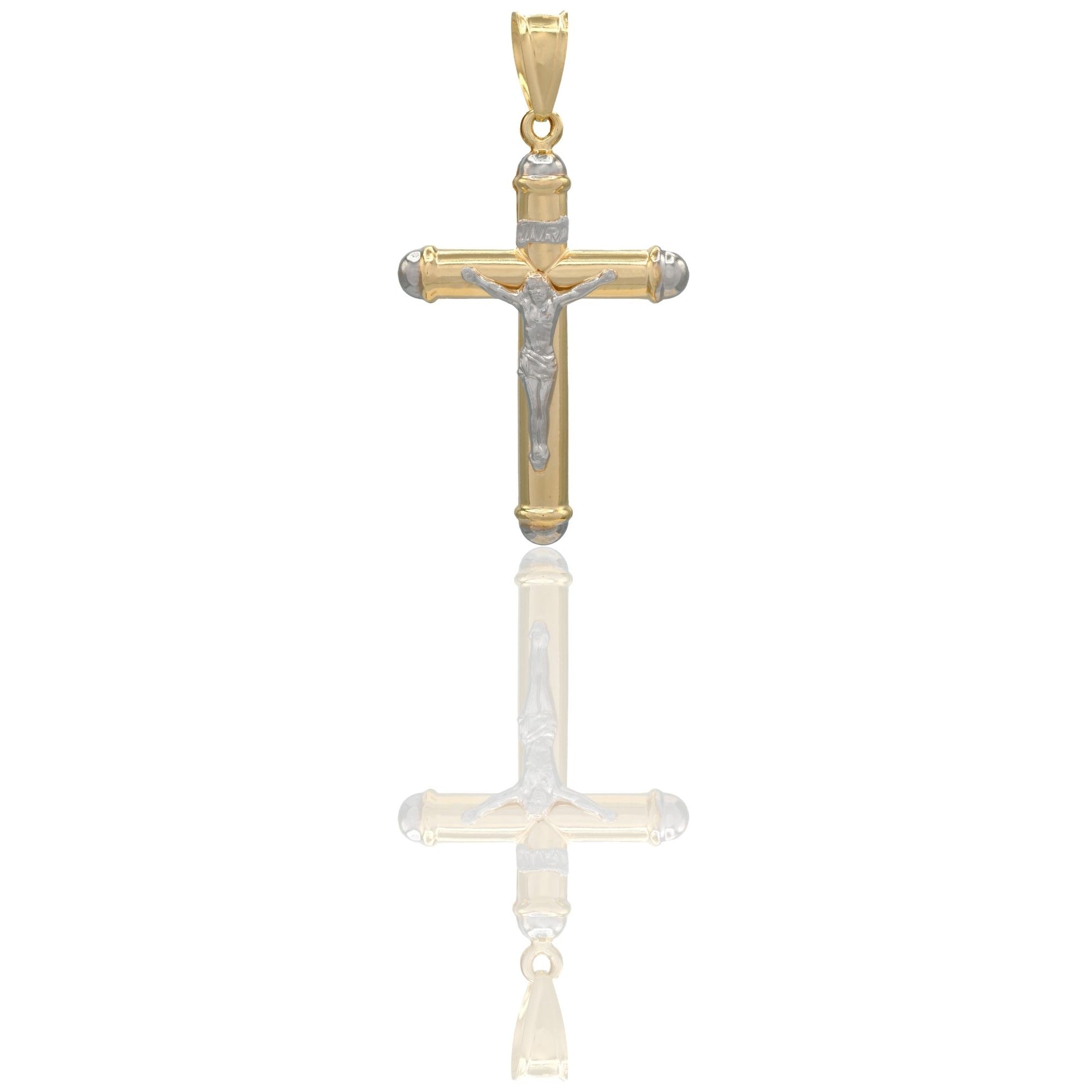 Ciondolo Oro Giallo Oro Bianco Oro 18 carati Croce Cristo Pagnottella Solo Oro cm.5,8x3,2