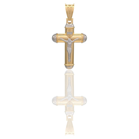 Ciondolo Oro Giallo Oro Bianco Oro 18 carati Croce Cristo Pagnottella Solo Oro cm.7x3,8