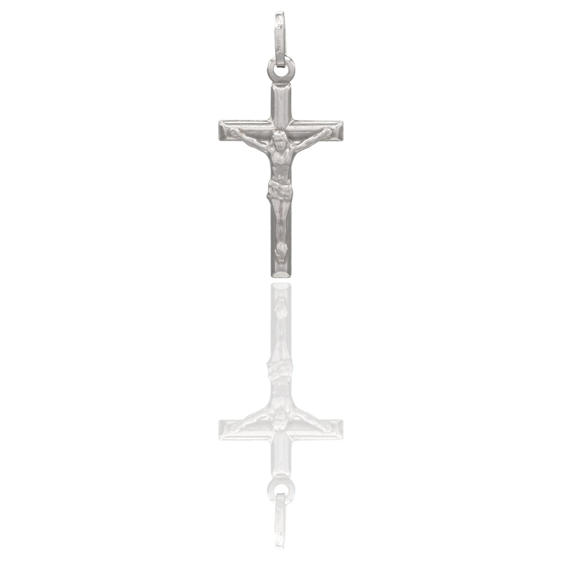 Ciondolo Oro Bianco Oro 18 carati Croce Cristo Tubolare Solo Oro cm.2,5x1,1