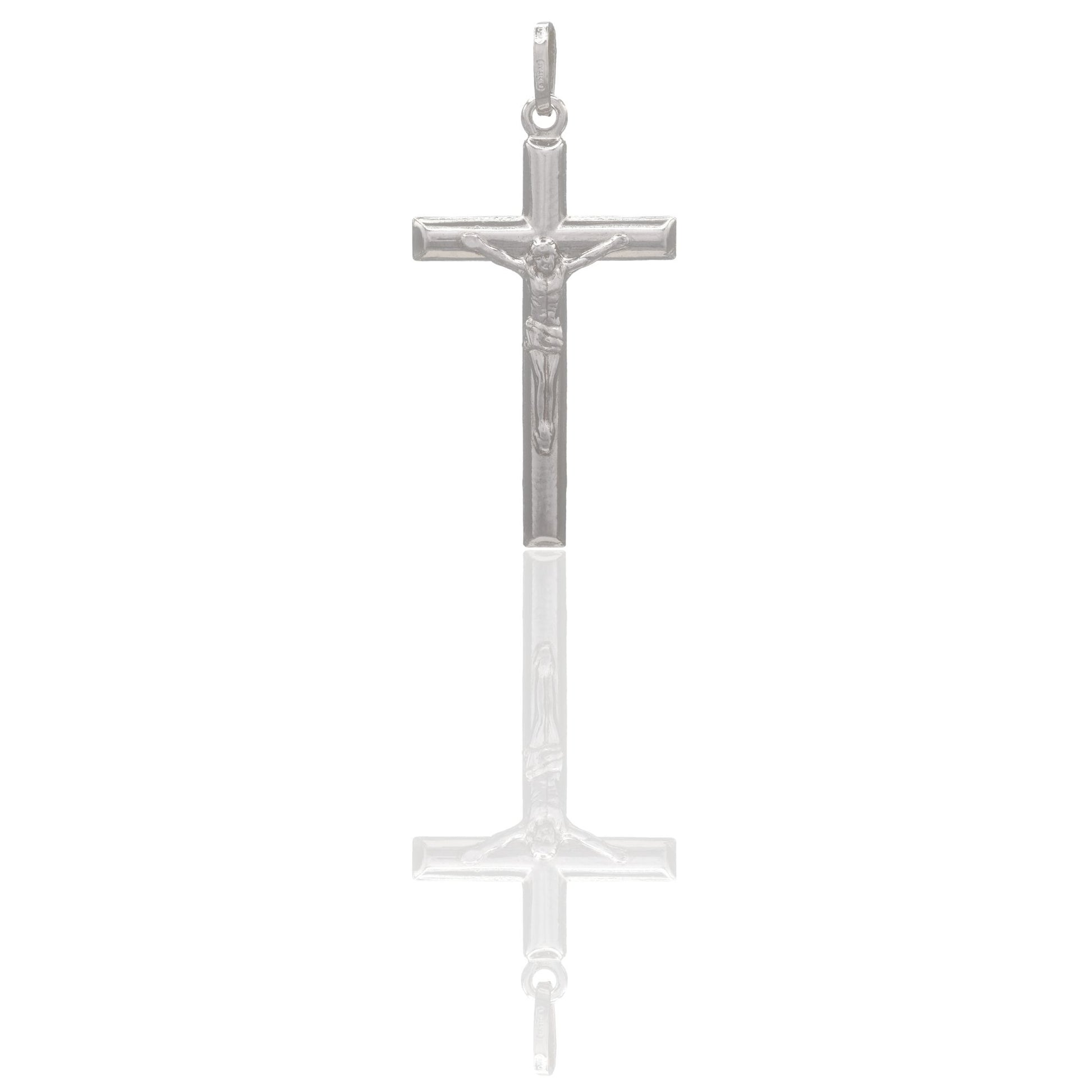 Ciondolo Oro Bianco Oro 18 carati Croce Cristo Tubolare Solo Oro