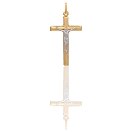 Ciondolo Oro Giallo Oro Bianco Oro 18 carati Croce Cristo Tubolare Solo Oro cm.4x2