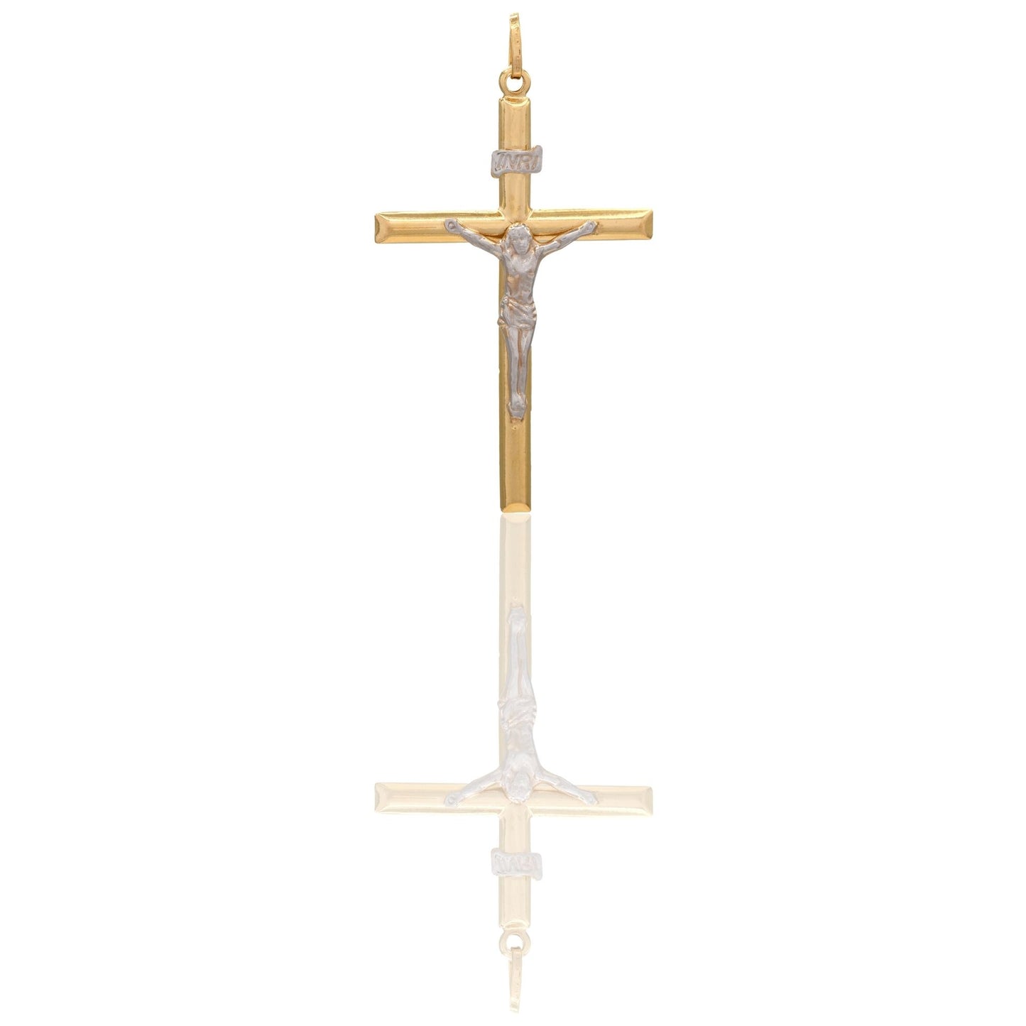 Ciondolo Oro Giallo Oro Bianco Oro 18 carati Croce Cristo Tubolare Solo Oro cm.5,5x3