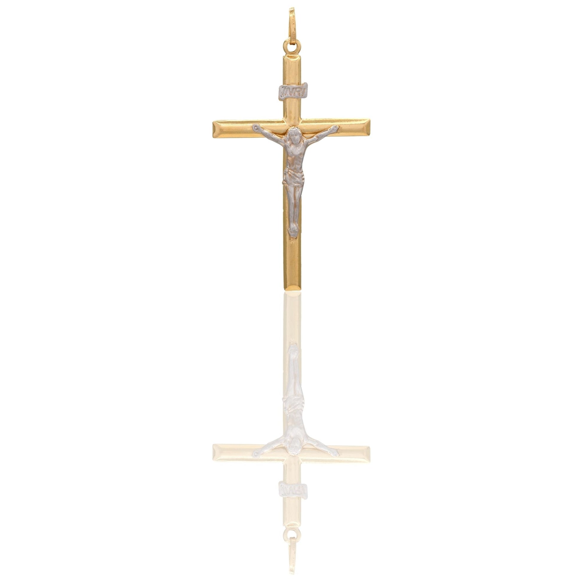 Ciondolo Oro Giallo Oro Bianco Oro 18 carati Croce Cristo Tubolare Solo Oro cm.5,5x3
